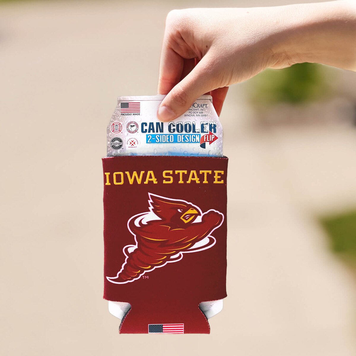 Punching Cy Iowa State Cardinal and Gold Can Cooler 12-ounce cardinal side